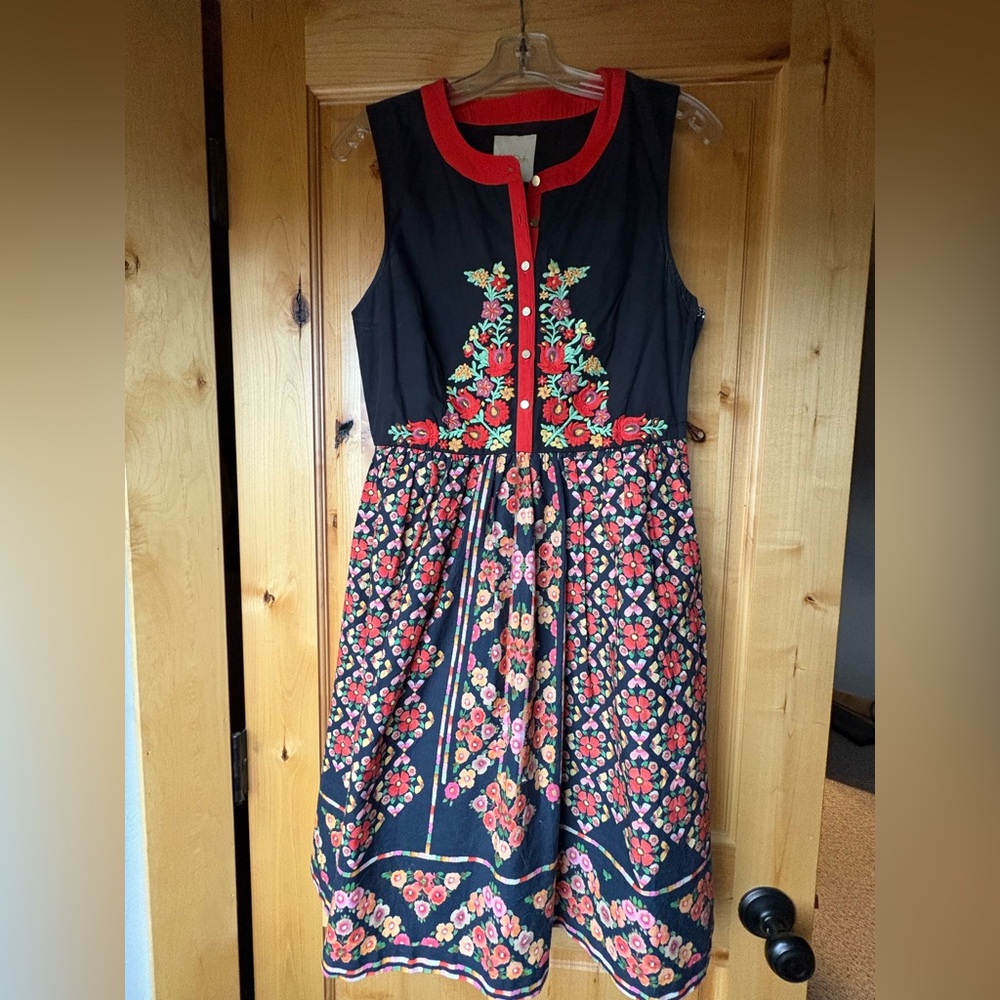 Modcloth Black Dress with Red Floral Embroidery